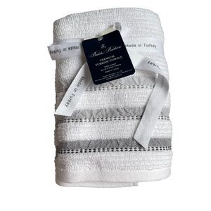 Brooks Brothers Premium Turkish Hand towels set of 2 White gray stripes NWT